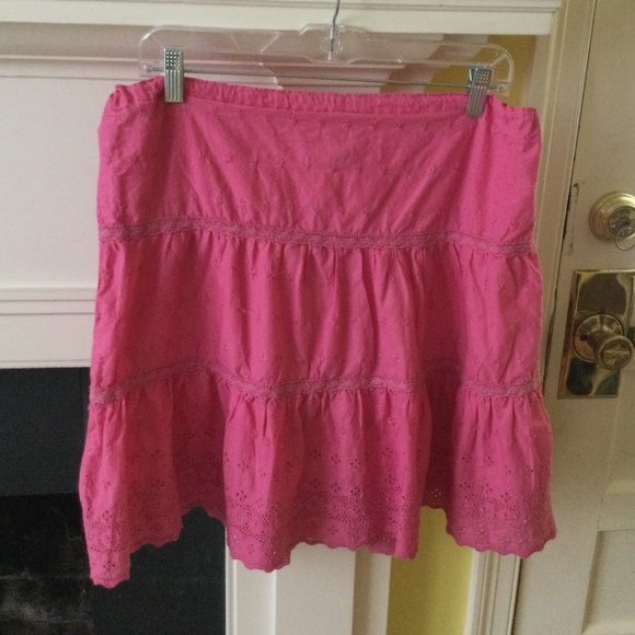 GAP Y2K Tiered Eyelet Embroidered Peasant Skirt Pink - Sz Medium - Picture 2 of 13
